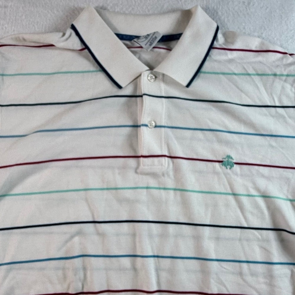 Brooks Brothers Performance Polo Mens XXL Slim Fit Striped White 100% Cotton